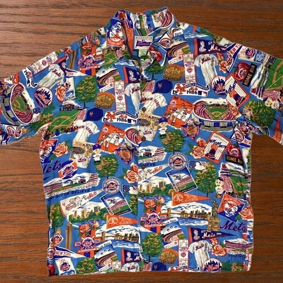 VINTAGE Reyn Spooner New York Mets Shirt Mens XL Blue Hawaiian USA AOP - Picture 2 of 15